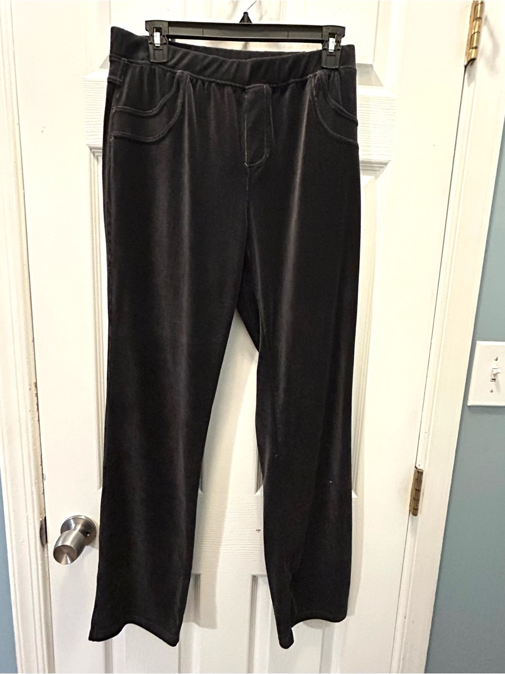 Stretch Corduroy Pants Women's L-XL Straight Leg Dark Gray Pull On Comfort
